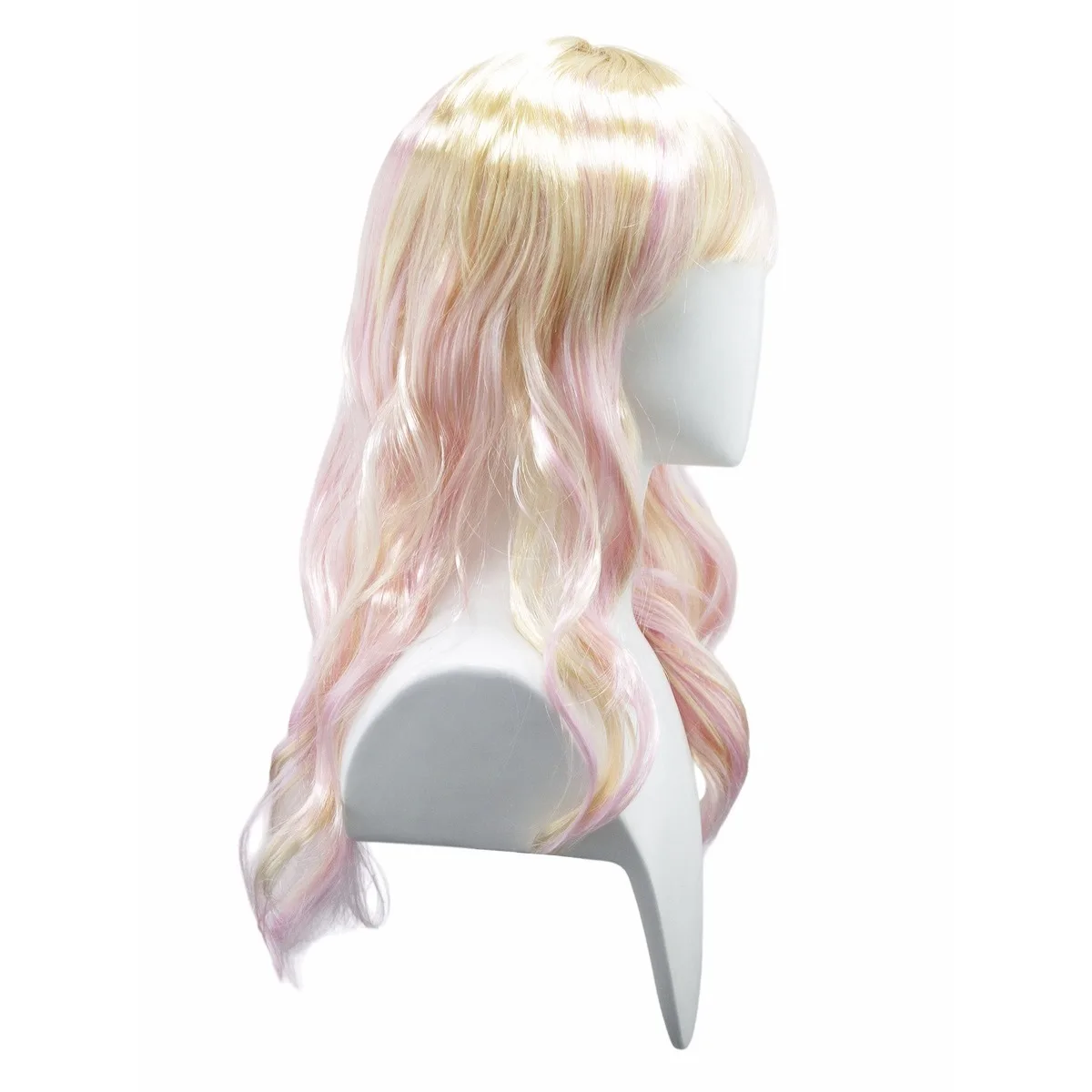 Blonde Pink Ombre Long Wavy Synthetic Wig with Bangs, Layered Curly Hair for Cosplay, Lolita Style and Themed Party - view 5