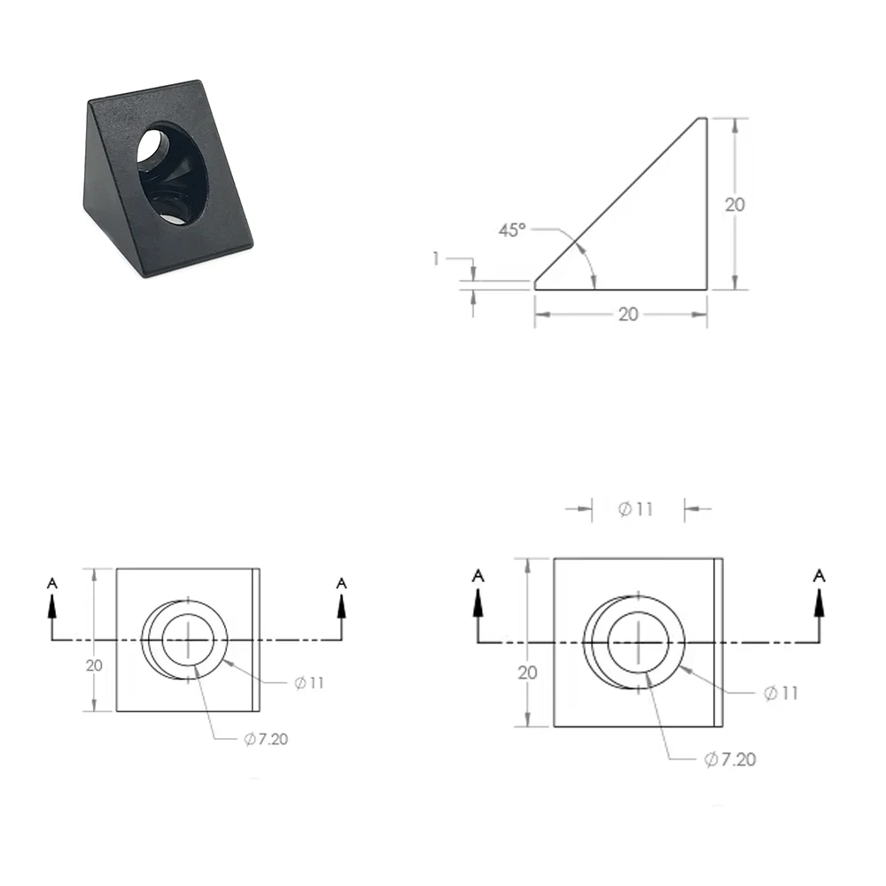 2Pcs V-groove Black/Silver Three-way Connector 90 Degree Angle Bracket 2020 Aluminum Fastener EU Standard 3D Printer Diy Parts