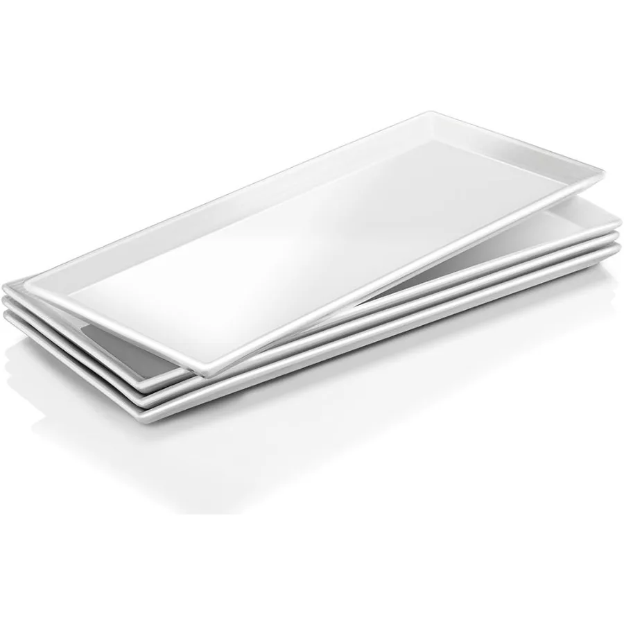 

14.5 Rectangular Plates Set of 4 Long Serving Trays for Sushi Pasta Chips Appetizer Cake White Ceramic Rectangle Platter for Pa