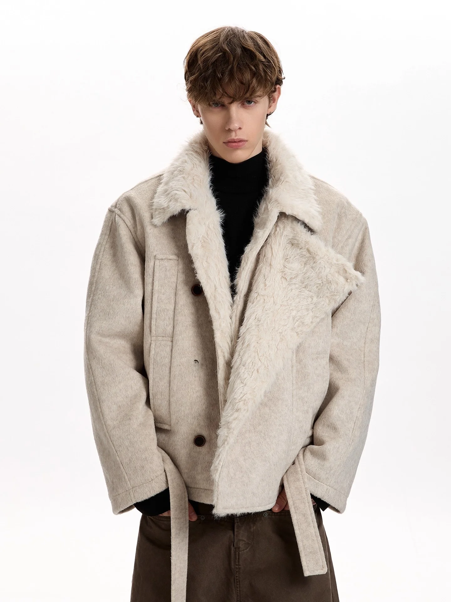 

Шерстяное пальто из мехового вовни в американском стиле ретро с меховым воротником, хлопковое пальто Mountain Eagle, молодежное теплое пальто большого размера