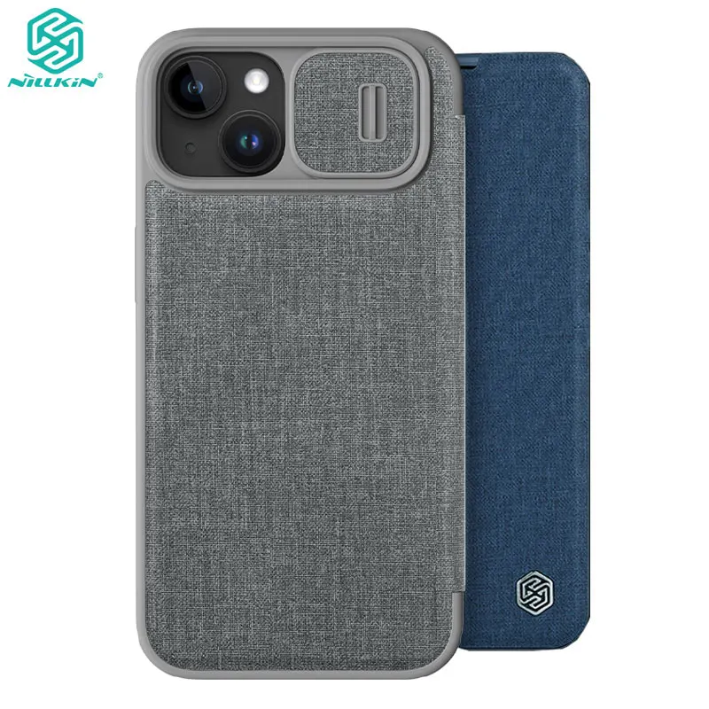 

For iPhone 15 Pro Max Case NILLKIN Qin Pro Flip Cover Leather Cloth Wallet Bag Slide Lens Case For iPhone15 Plus
