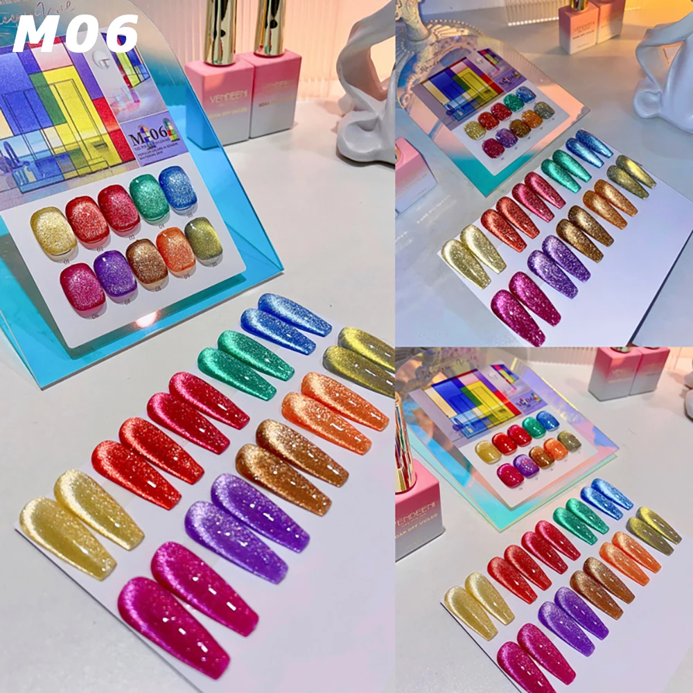 Vendeeni 10-Farben Glitzer-Brokkoli-Katzenaugen-Gel-Nagellack-Set, Glänzender Magnetischer UV-Soak-Off-Katzenaugen-Gel-Lack mit Display – Detail 13