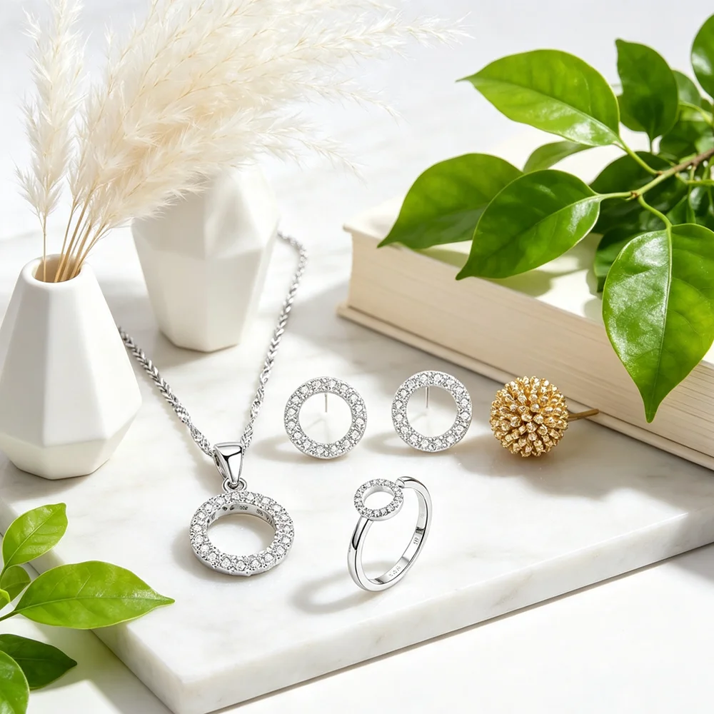 New Arrival 925 Sterling Silver Jewelry Sets Necklace Earrings Ring Combination For Women Girls Wedding Party Jewelry Gift