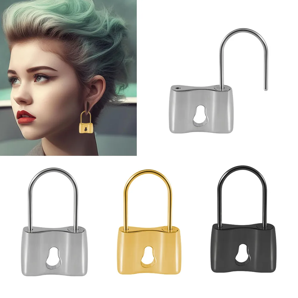 1 PC Stainless Steel Lock Shape  Stretched Ears Lock Plug Dangle Gauge Ear Hanger Tunnels  Gauge Expander Ear Piercing Jewelry