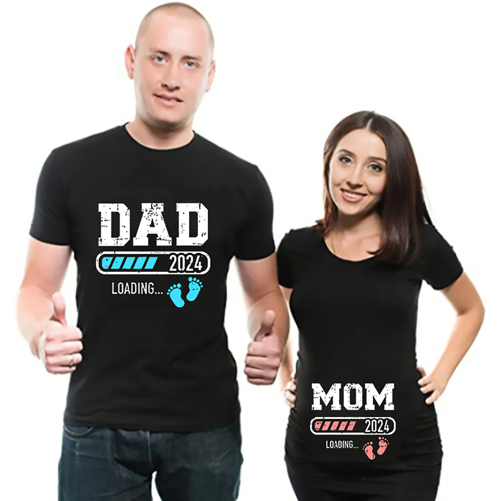 2024 New Cute Dad +Mom+ Baby Printed Couple Maternity T-Shirt Pregnancy Announcement Shirt Couple Pregnant Tshirt Clothes