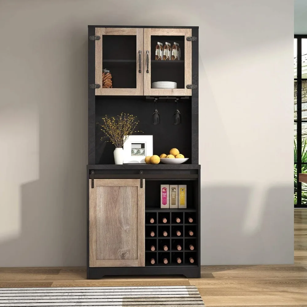 

31.5"D X 15.75"W X 71.46"H Wine Cabinet with Storage, Wood Farmhouse Sliding Barn Door, Wine Racks, Home Bar Cabinet