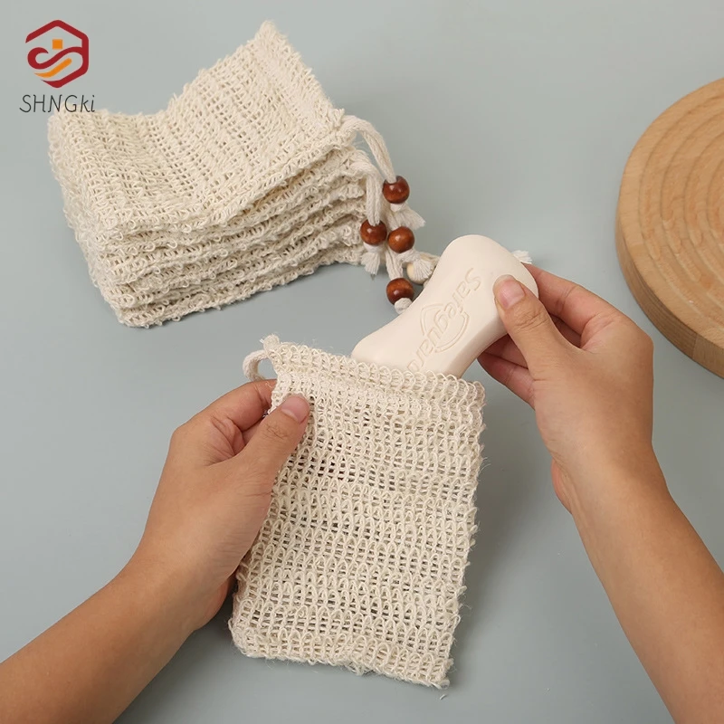 1pc Natural Cotton Linen Foaming Soap Bag Saver Net Mesh Massage Exfoliator Pouch Bathing Bubble Maker Cleaning Tool