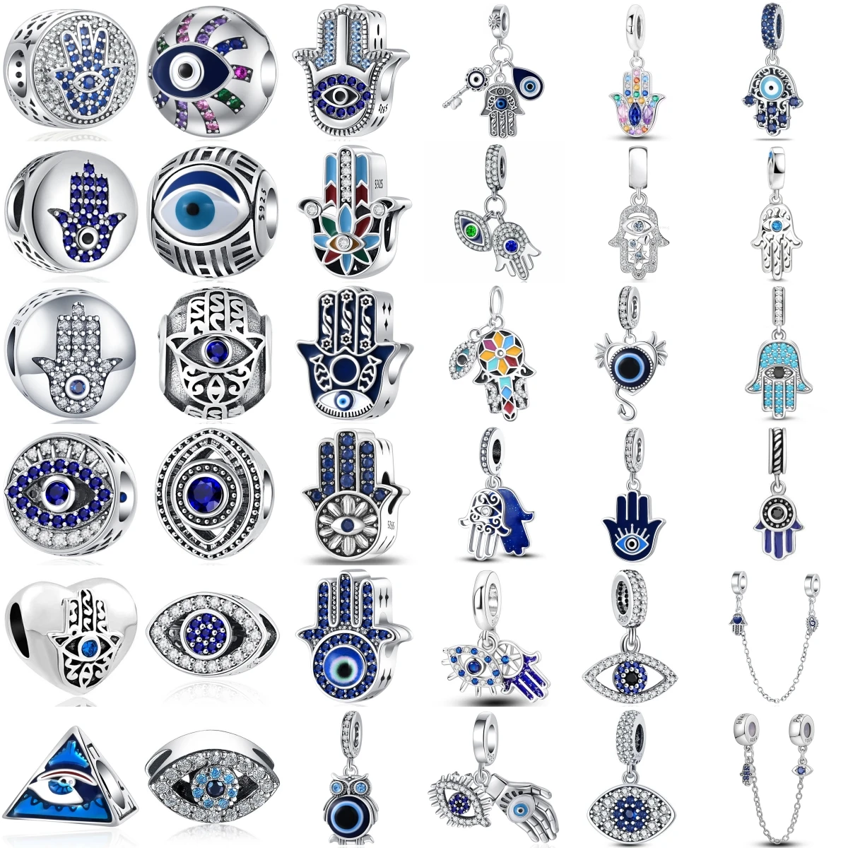 925 Sterling Silver Original  Eye Of the Devil Blue Charm Bracelets Necklace Pendant Accessories DIY Women's Jewelry Gift