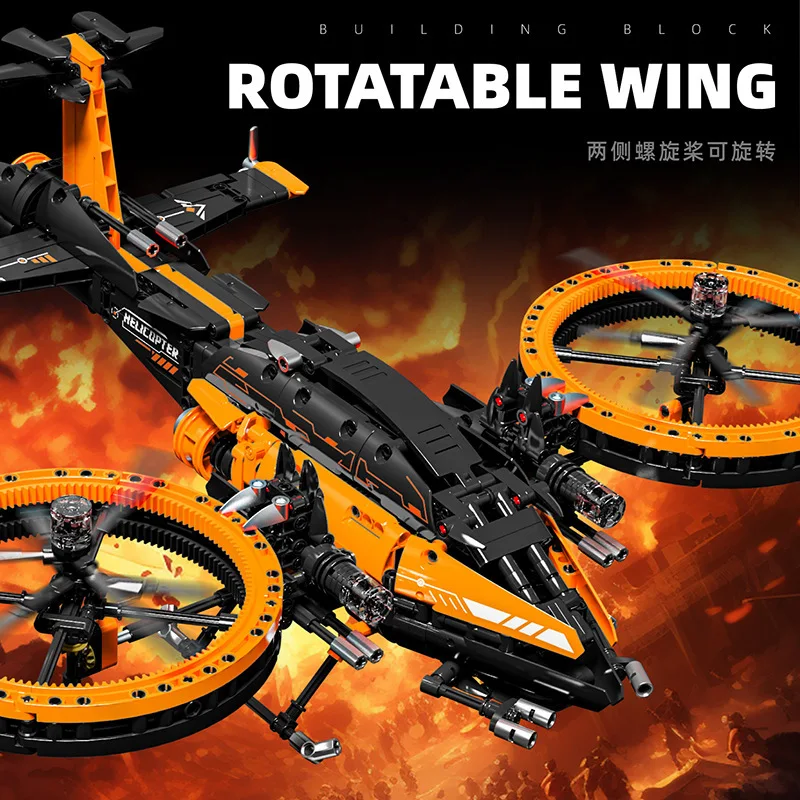 IN MAGAZZINO MOC Tecnico Militare Aerei da combattimento Building Blocks Assemblaggio di elicotteri Mattoni Modello Giocattoli per bambini Set regalo