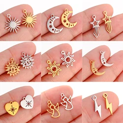 5Pcs Mini Moon Shooting Stars Charms Stainless Steel Shiny Angel Pendants DIY Necklace Jewelry Making Handmade Crafting Supplies