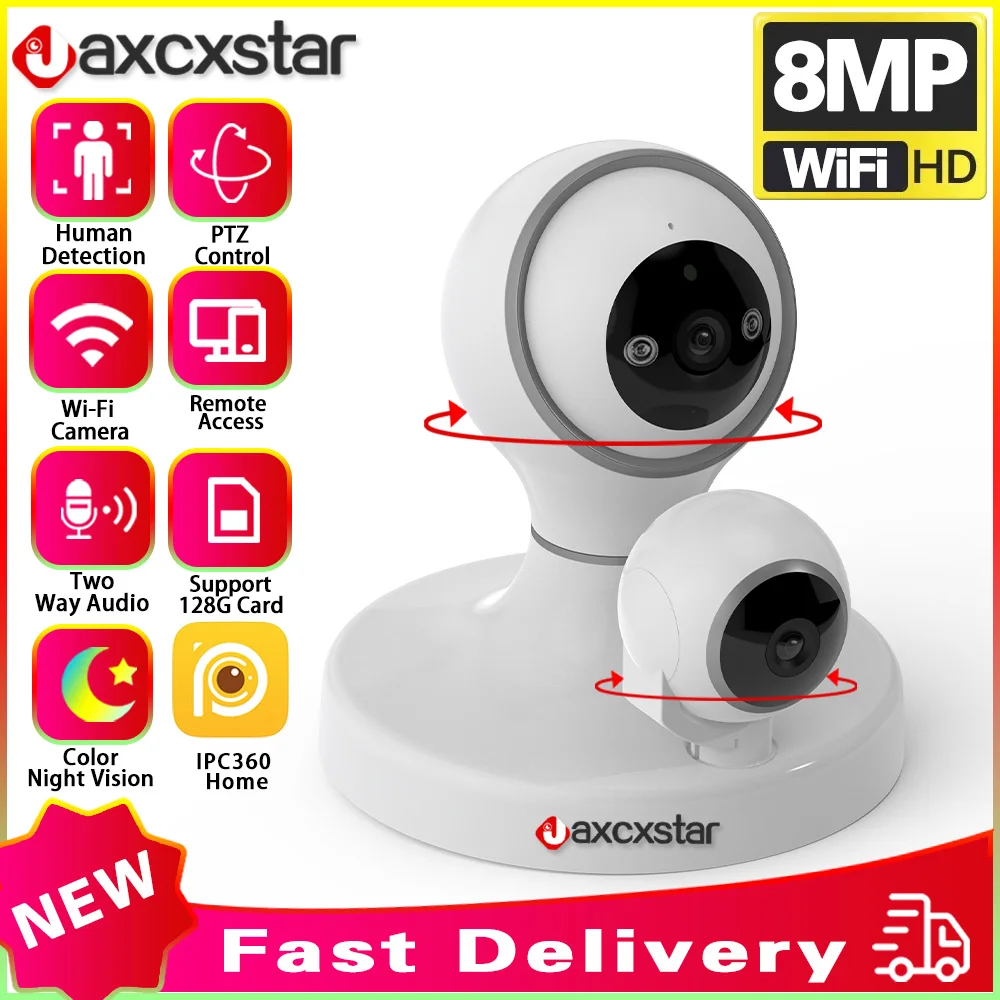 4K 8MP WiFi PTZ IP Camera Video Monitoring Security Dual Lens Dual Screen Two Way Audio Indoor Baby Monitor CCTV Camera IPC360