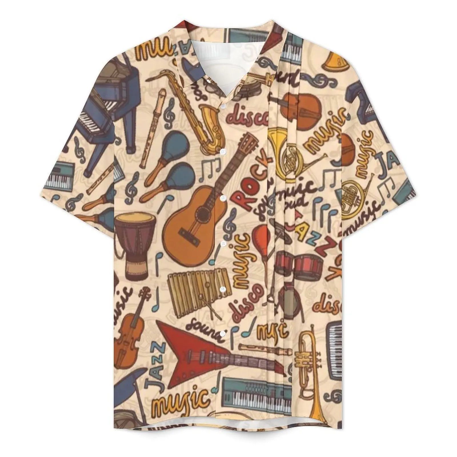 Summer Shirt Vacation Music Patterns Blouses Band Instruments Elegant Casual Shirts Man Short Sleeve Streetwear Oversize Clothes