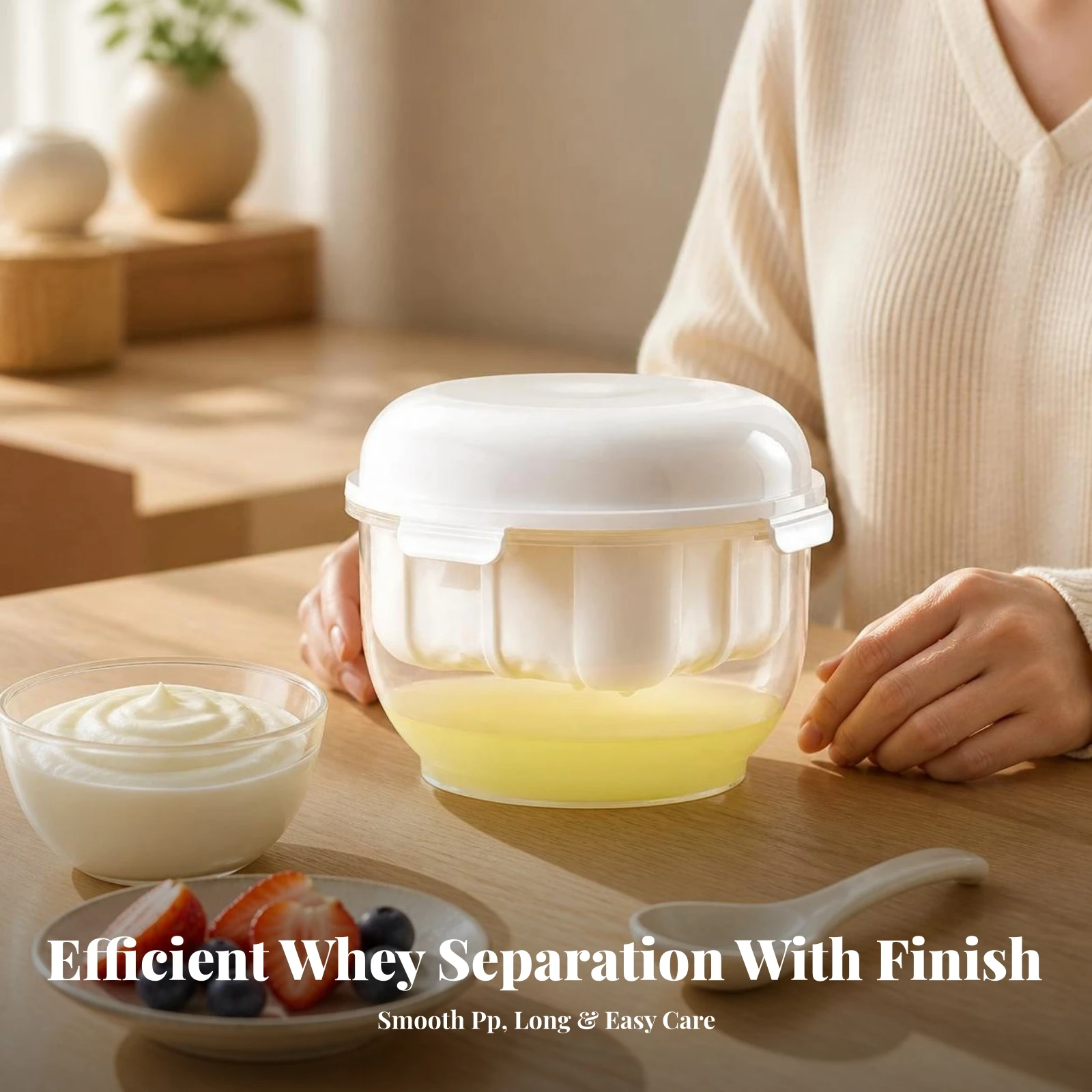 Greek Yogurt Strainer with Spring Press Screw-Operated Greek Yogurt Strainer Cheese Maker with Pressing Mechanism Easy to Clean