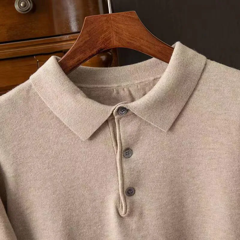 Cashmere Polo Collar Sweater Men Tops Autumn Winter Mature Male Business Casual Turndown Knitted Wool Pullover Spring