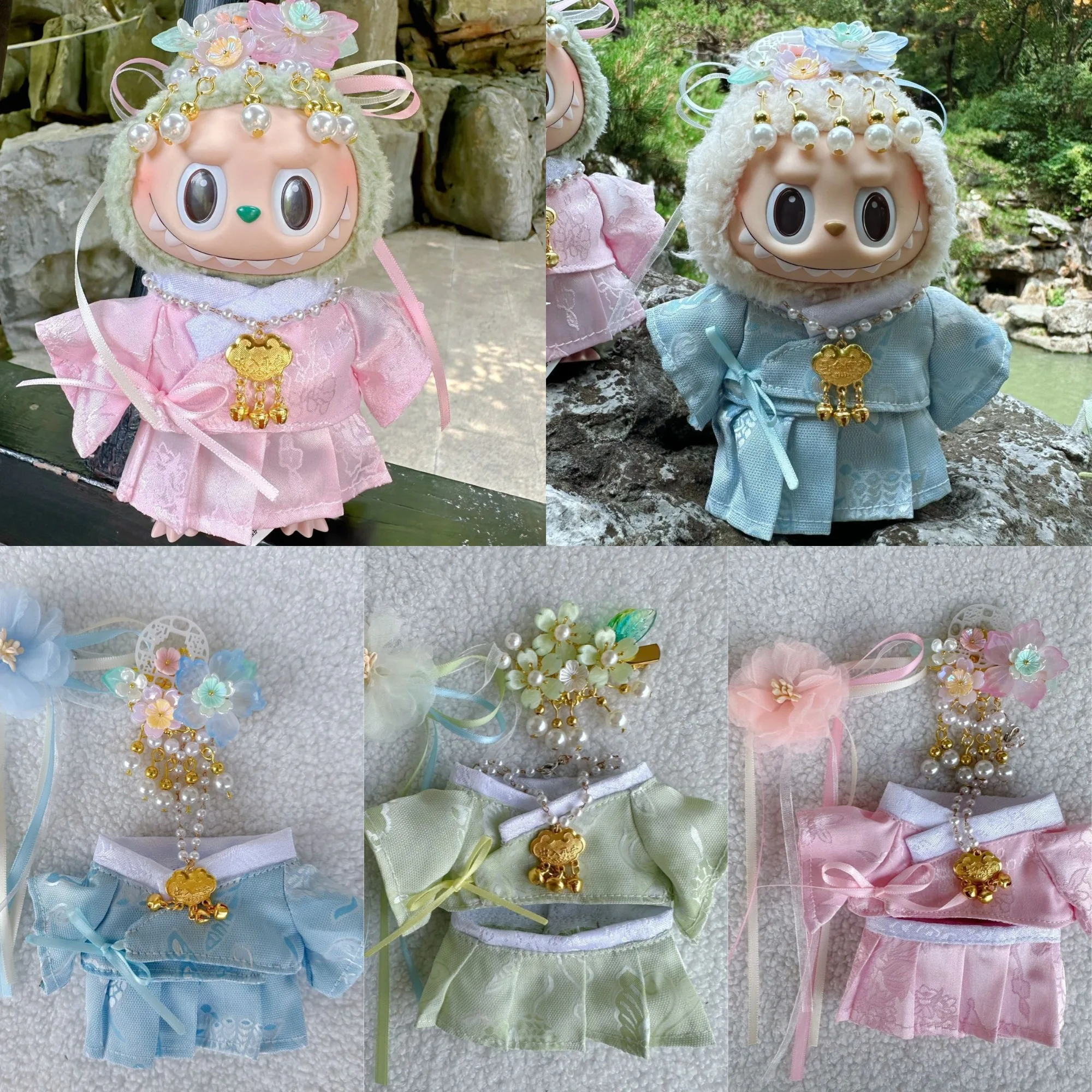 

For 17cm Labubu Classic Hanfu Outfits 1-3 Gen Fit Ancient Chinese Style Doll Clothes Cute Oriental Dresses for Halloween Decor