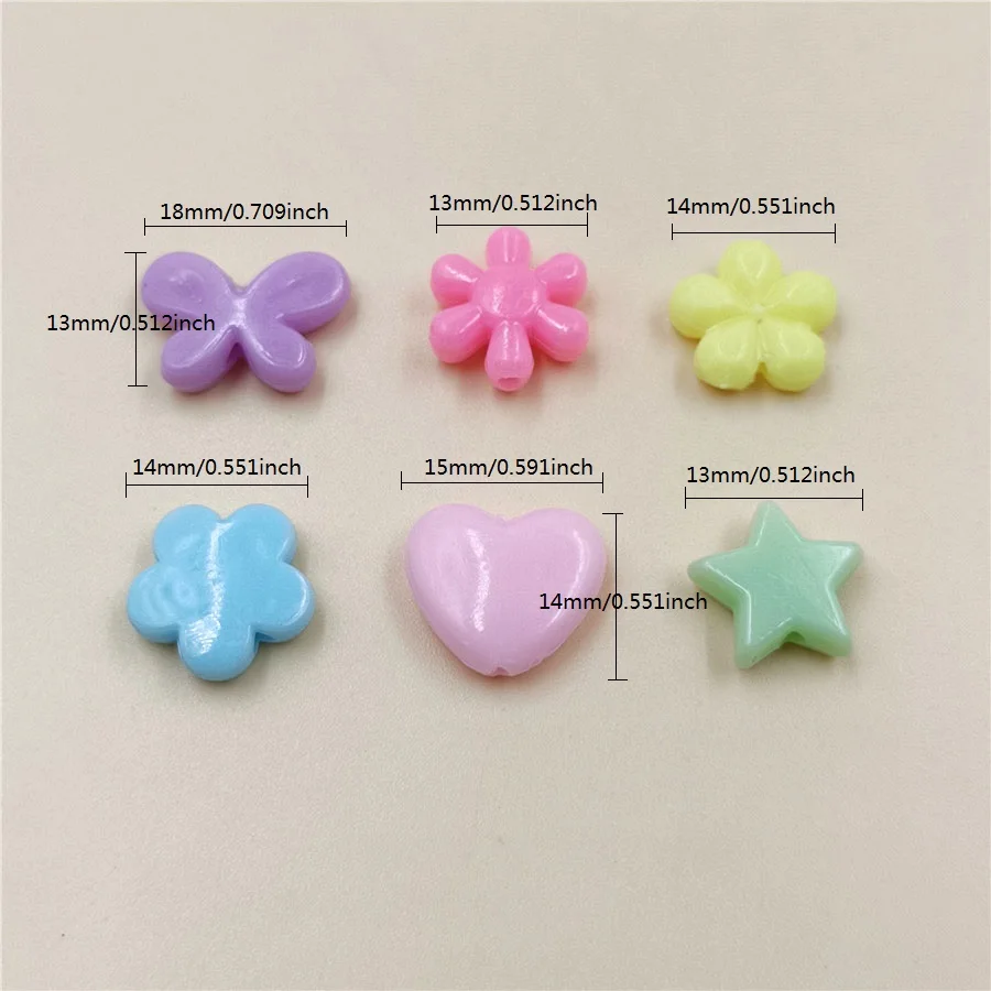 20pcs/bag Multicolor Acrylic Heart-Shaped Colorful Spacer Beads DIY Earring Necklace For Making Jewelry Flower Beads