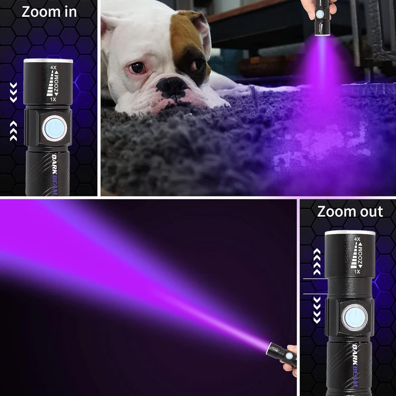 10W UV 395nm Blacklight USB Oplaadbare Zaklamp Onzichtbare Inkt Marker Hond Urine Tinea Geld Fluorescentie Zoombare Zaklamp Lamp