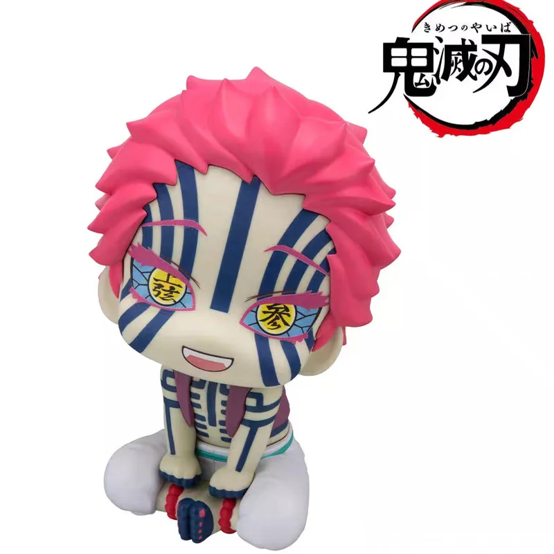 Boneca de ação demon slayer, modelo akaza, cabeça em movimento, versão q, mini série, boneca sentada, brinquedo, anime, periférico, presente de aniversário
