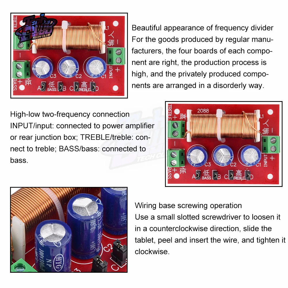 YLY-2088 400W Adjustable 2 Way Crossover Filters 1 Unit Audio Speaker Frequency Divider Full Treble Bass for Electronic Compoent