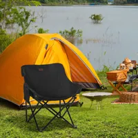 Camping Chair Foldable Garden Chair with Side Pockets, Steel Legs, Folding Chair with Carrying Bag, Oxford Cloth, Black