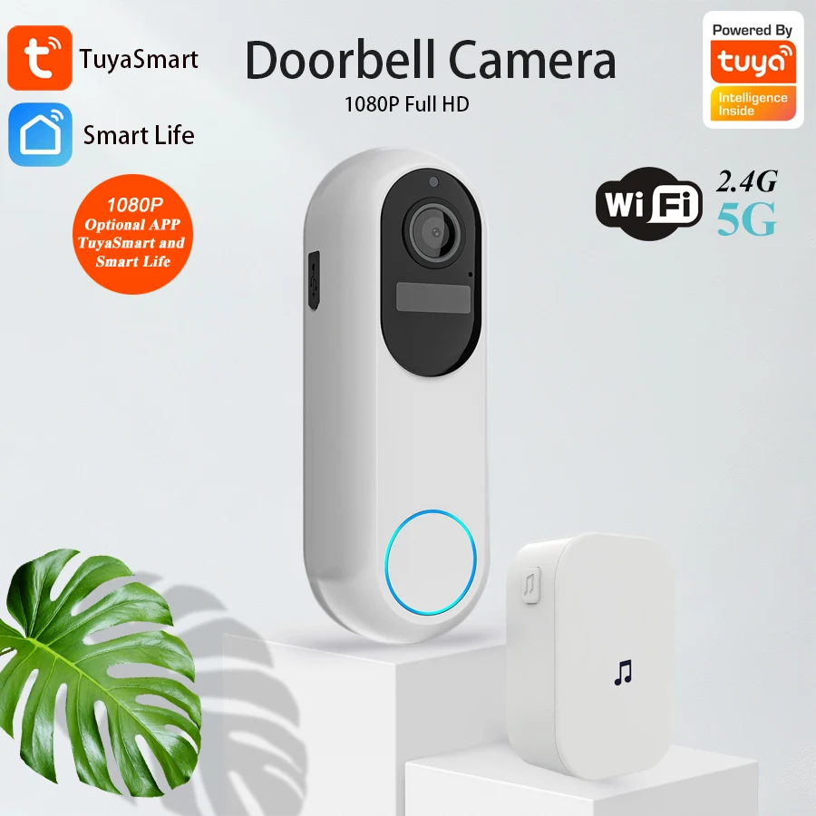 

Tuya Smart Video Doorbell Waterproof Night Vision Home Security 1080P FHD Camera Digital Visual Intercom 2.4GHz 5GHz WIFI