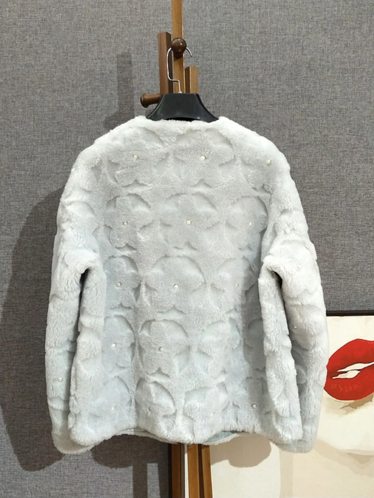 [Special price]Pearl cut short round neck lamb fur coat with wool cut fleece fur integrated coat