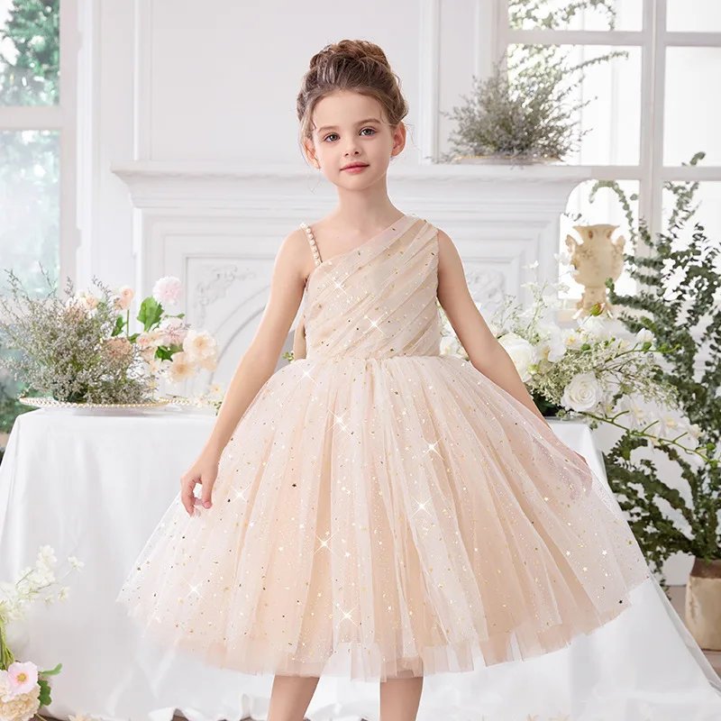 

Children's birthday dress, wedding dress, girls' kindergarten piano performance dress, girls' off-the-shoulder princess dress