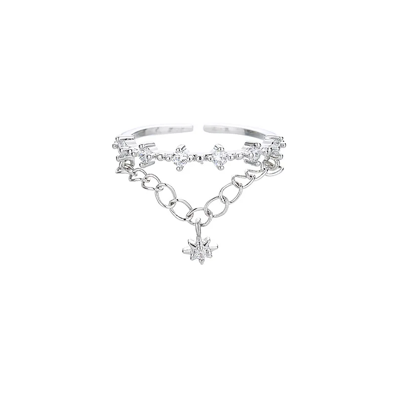 PANJBJ 925 Sterling Silber Vierzackiger Stern Glänzender Zirkon-Ring Hochwertiger Personalisierter Verstellbarer Schmuck – Detail 26