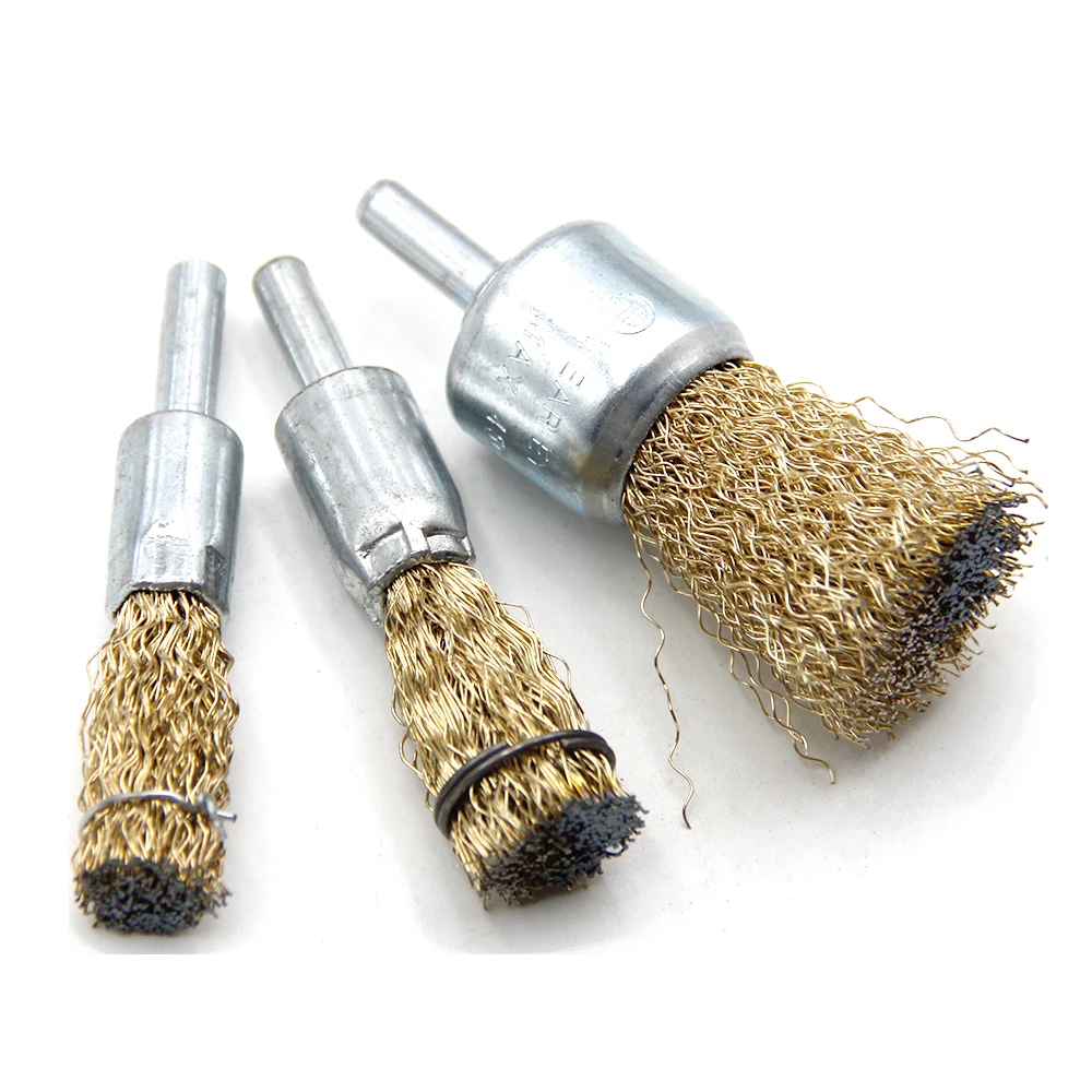 3PC Pen Type Steel Wire Brush 5PC Electric Drill Steel Wire Wheel with Rod Polish and Rust Removal Electric Drill Tool Accessory