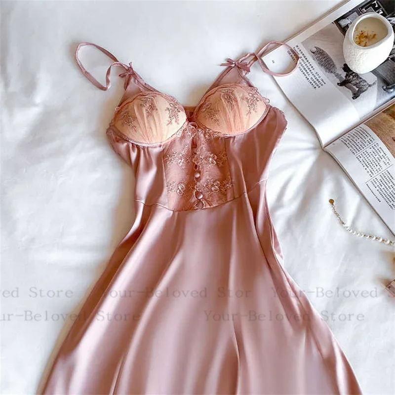 

Sexy Pajama Set Long Sleeve Robe with Belt Sexy Lace Patchwork Nightdress Chemise Nightgown V Neck Slip Dress Women's Sleepwear
