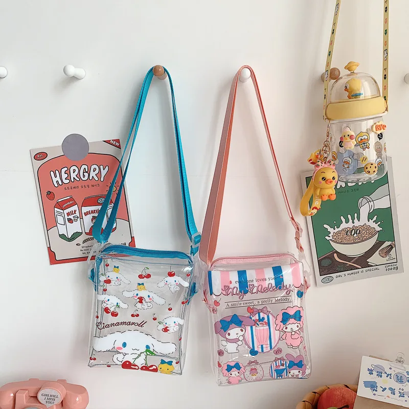 Sanrio Pvc przezroczysta torba na ramię Anime Crossbody Tote melodia Cinnamorol śliczne wodoodporne torby przezroczyste plecaki prezenty