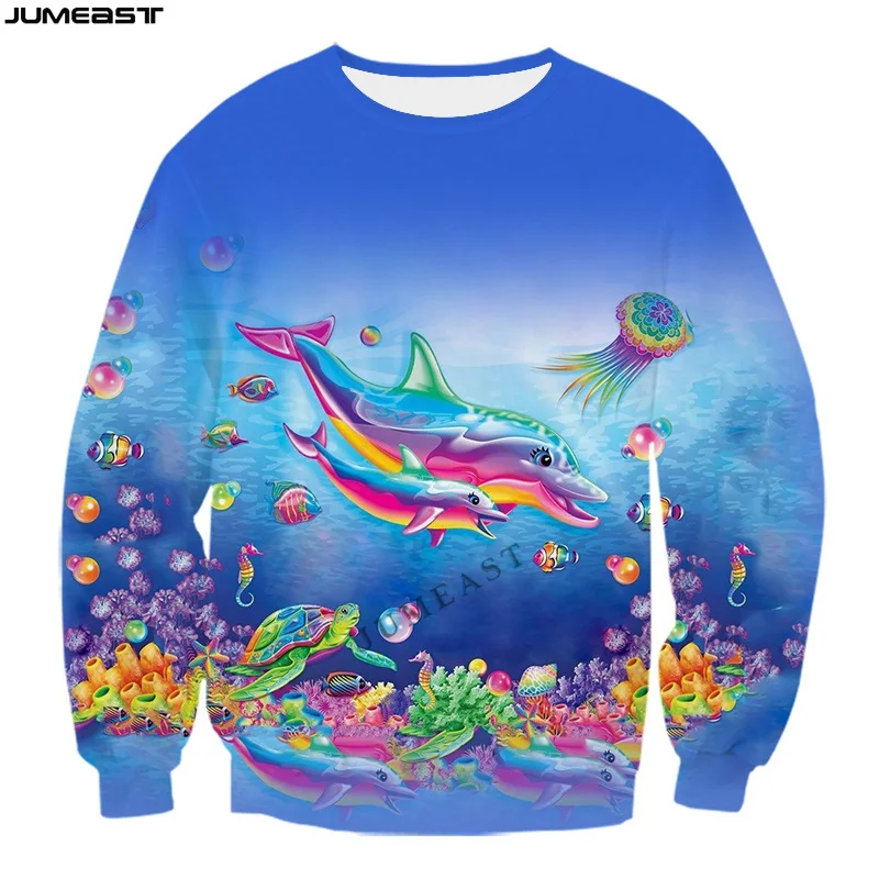 Jumeast Men Women 3D Printed Sweatshirt Cartoon Animal Fish Dolphin Long Sleeve Sport Pullover New Fashion Spring Tops Tees