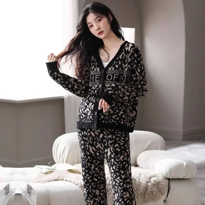 

Advanced Socialite Two-piece Cardigan Set Extra Fleece and Thicker A Loungewear Set Rich Woman Autumn and Winter Pajamas Female