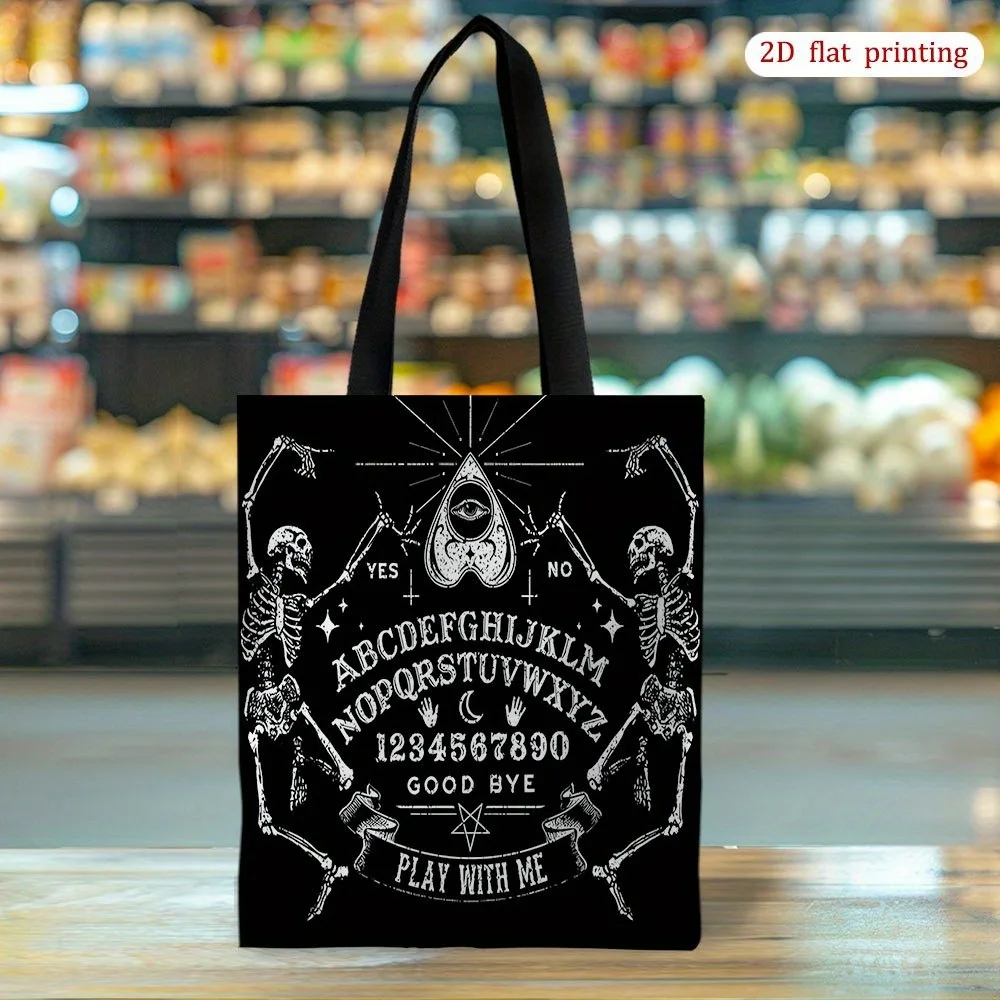 Humorous Halloween Hippie Gothic Black Eerie Skulls Frightening Skeleton Tote Bag Reusable Shopping Bags Travel Shoulder Handbag