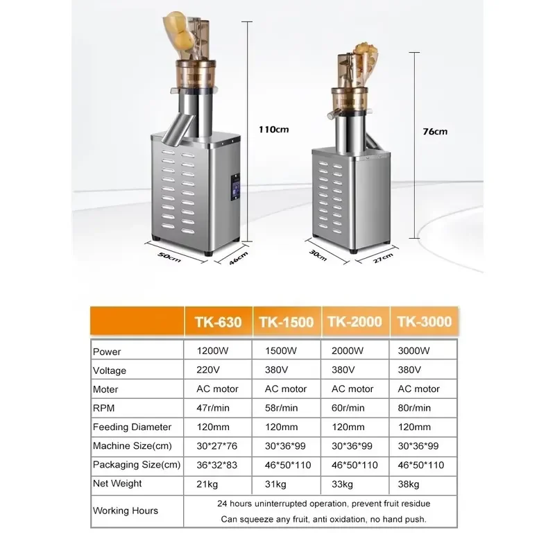 Commercial Wide-Mouth No-Cutting Slow Juicer Juice-Pulp Separation for Ginger Fruits Vegetables Nuts Street Vending Extractor
