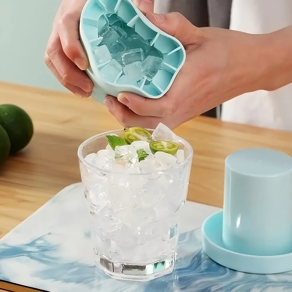 Eisgitter-Würfelherstellungsform, Silikon-Zylinder, Quetsch mit Deckel, Eiskübel für Zuhause, Bar, DIY, Kühlschrank, Eisherstellung, einfaches Entformen
