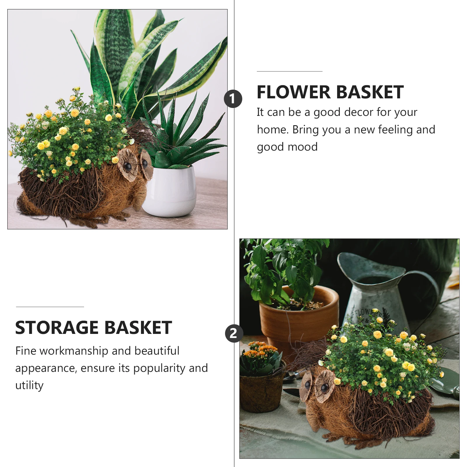 

Owl Shaped Flower Basket Coconut Fiber Craft Decorative Storage Home Decor Plant Pot Indoor Garden Accessories