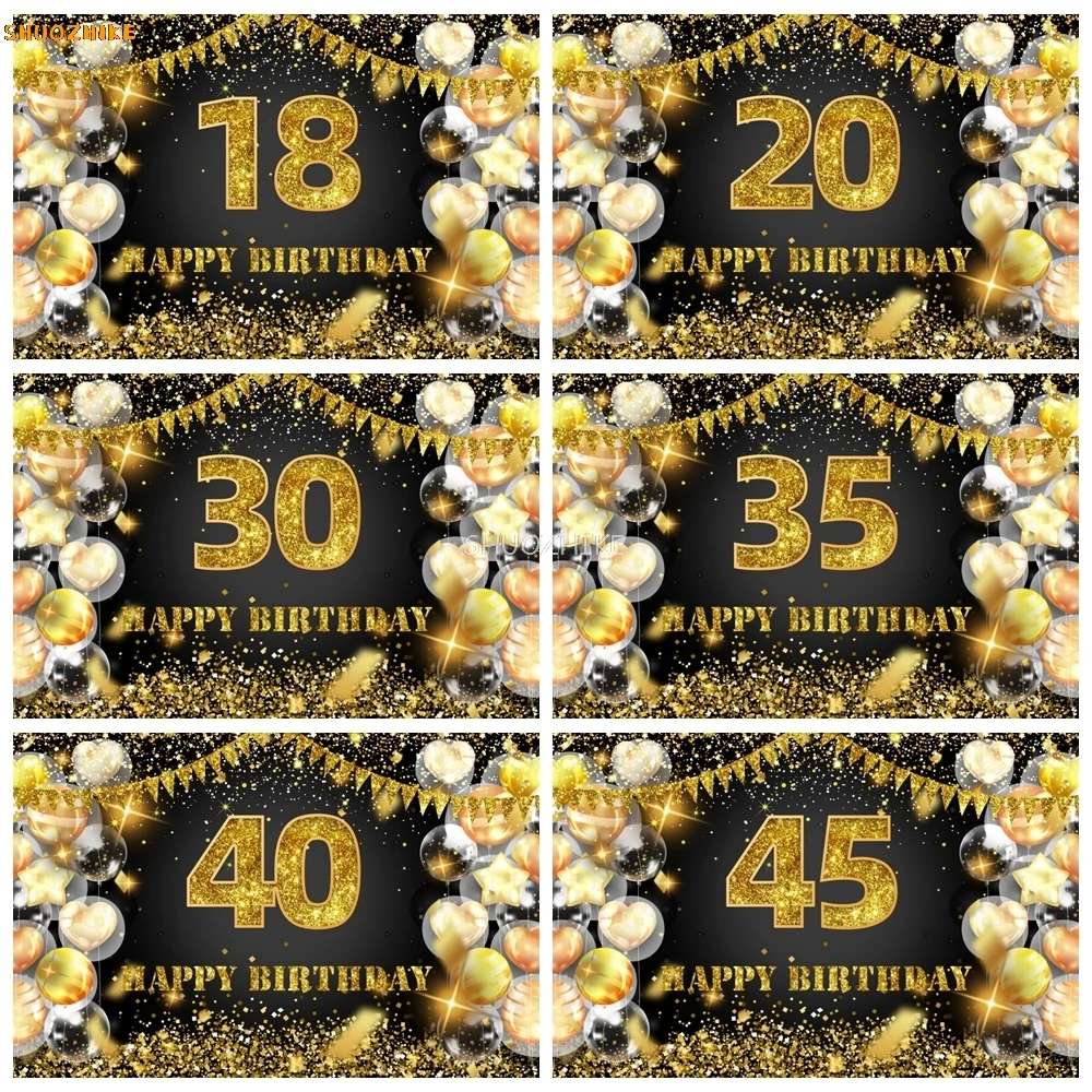 

Happy Birthday Background Black Gold 30 40 50th Birthday Party Decoration Adult Anniversary Thirty Forty Birthday Background