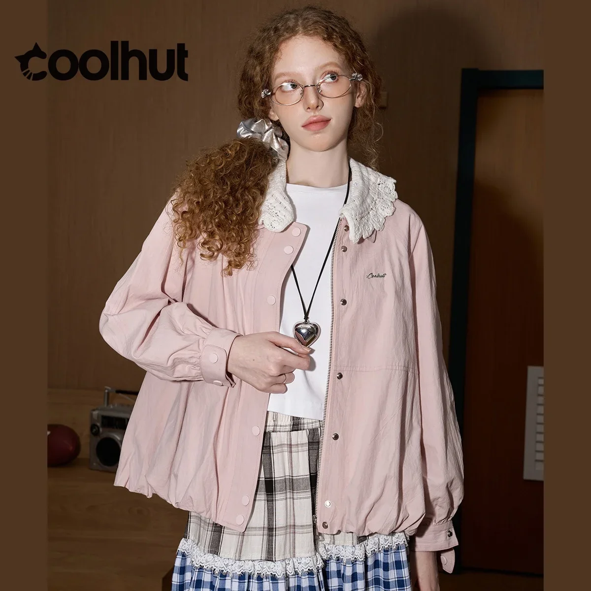 

COOLHUT кружевной воротник свежий молодежный подол-фонарика с цветочным принтом ретро осенняя женская куртка свободного покроя винтажный стиль школьницы милый повседневный