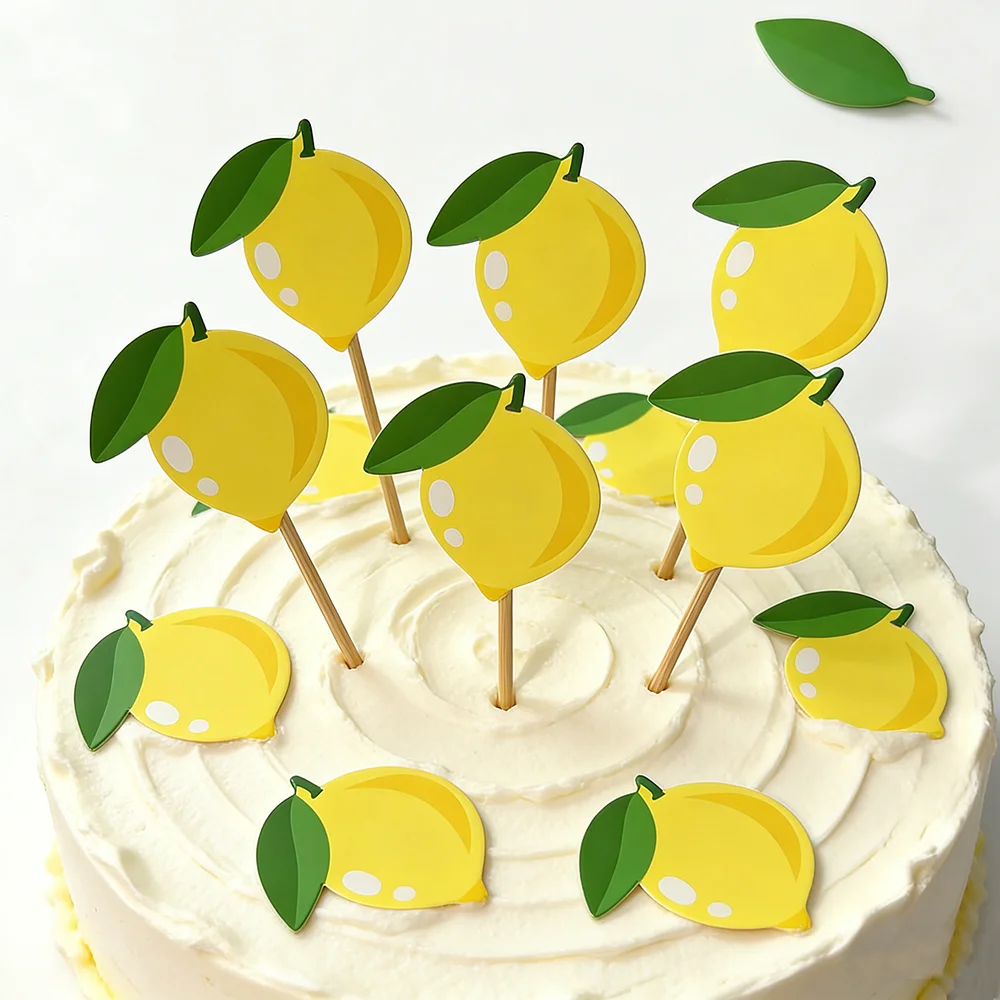 20Pcs Summer Fruit Lemon Theme Happy Birthday Cake Toppers Cupcake Toppers for Kids Birthday Wedding Baby Shower Party Decor