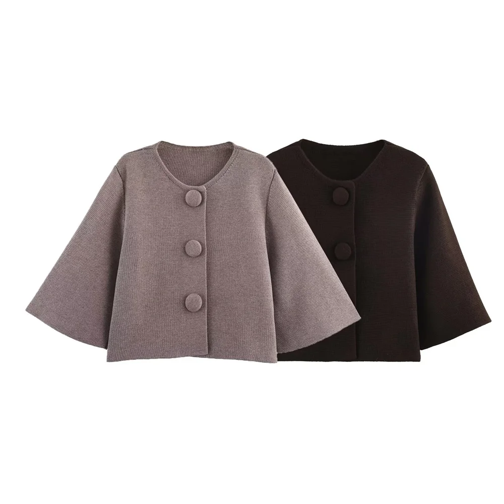 

2026 new women's fashion slimming European and American style fashionable bag fabric button knit jacket