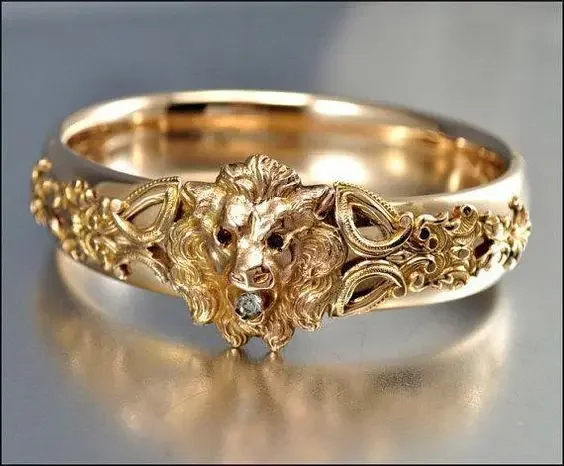 Pure Gold Natural Lion Rings for Men Brother Fashion Wedding Dress Fine Jewelry Ring Accessories Boyfriend Gift 2021 Trend