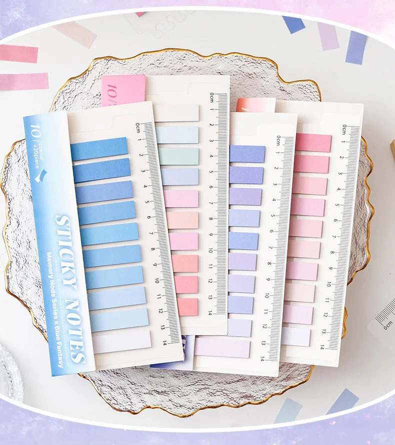 1-4-20 pcs Candy Color Gradient Sticky Notes With Ruler Adhesive Office School Supplies Stationery Memo Pad Index Notepad