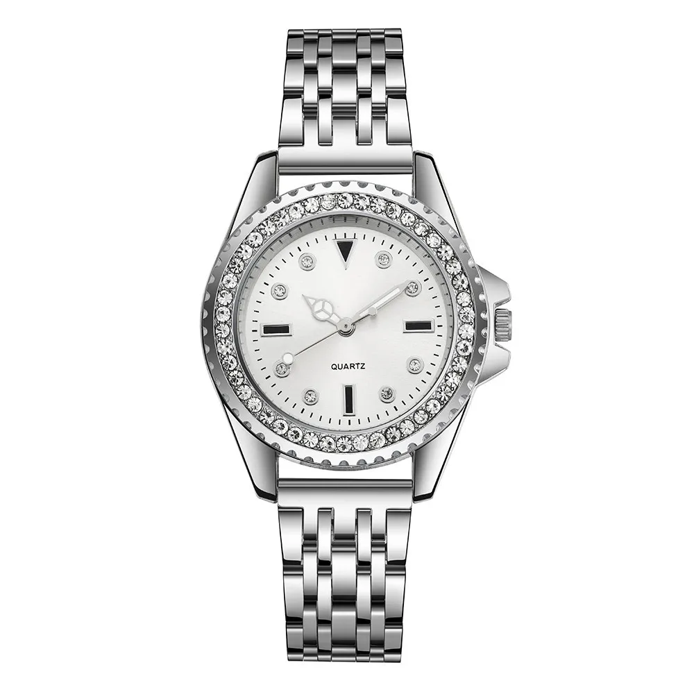 Moda Señoras Plata Simple Completo Diamante Inglés Reloj 2023 Nueva marca de las mujeres de acero inoxidable Reloj de lujo Relojes de vestir