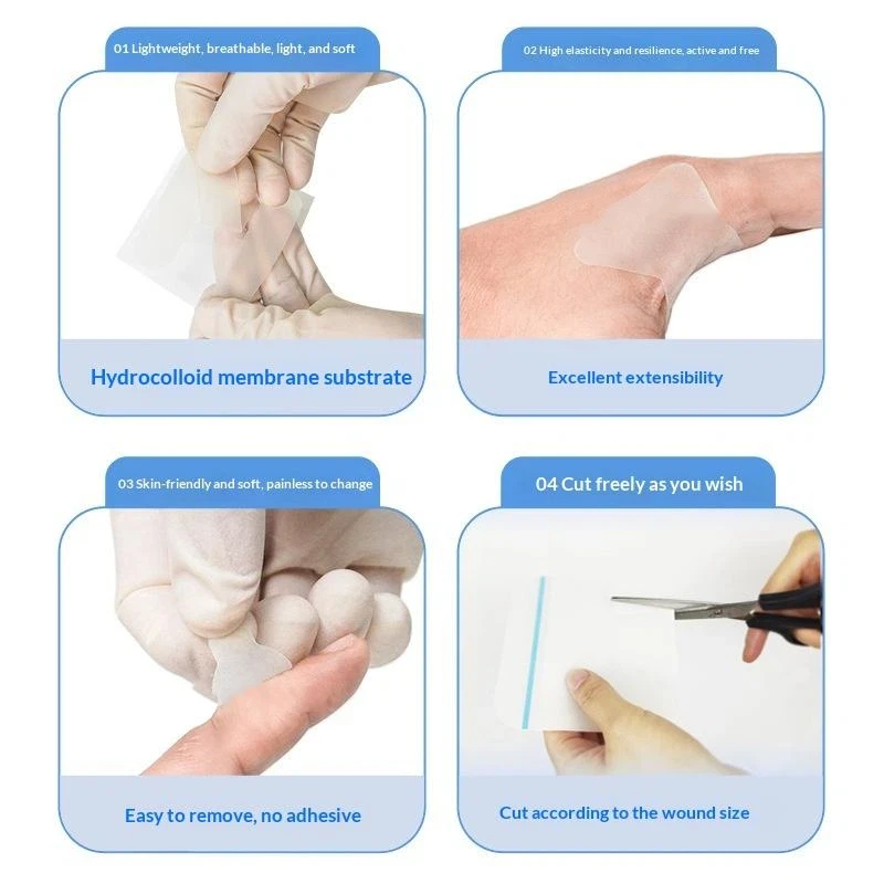 Hydrocolloid Wound Dressing Soft Thin Self-Adhesive Bandage Fast Healing Pads for Family Daily Minor Wound Care Supplies