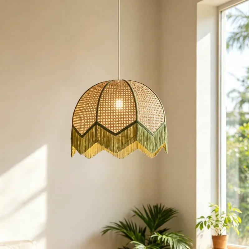 French medieval chandelier, restaurant hand-woven fringed ambient light
