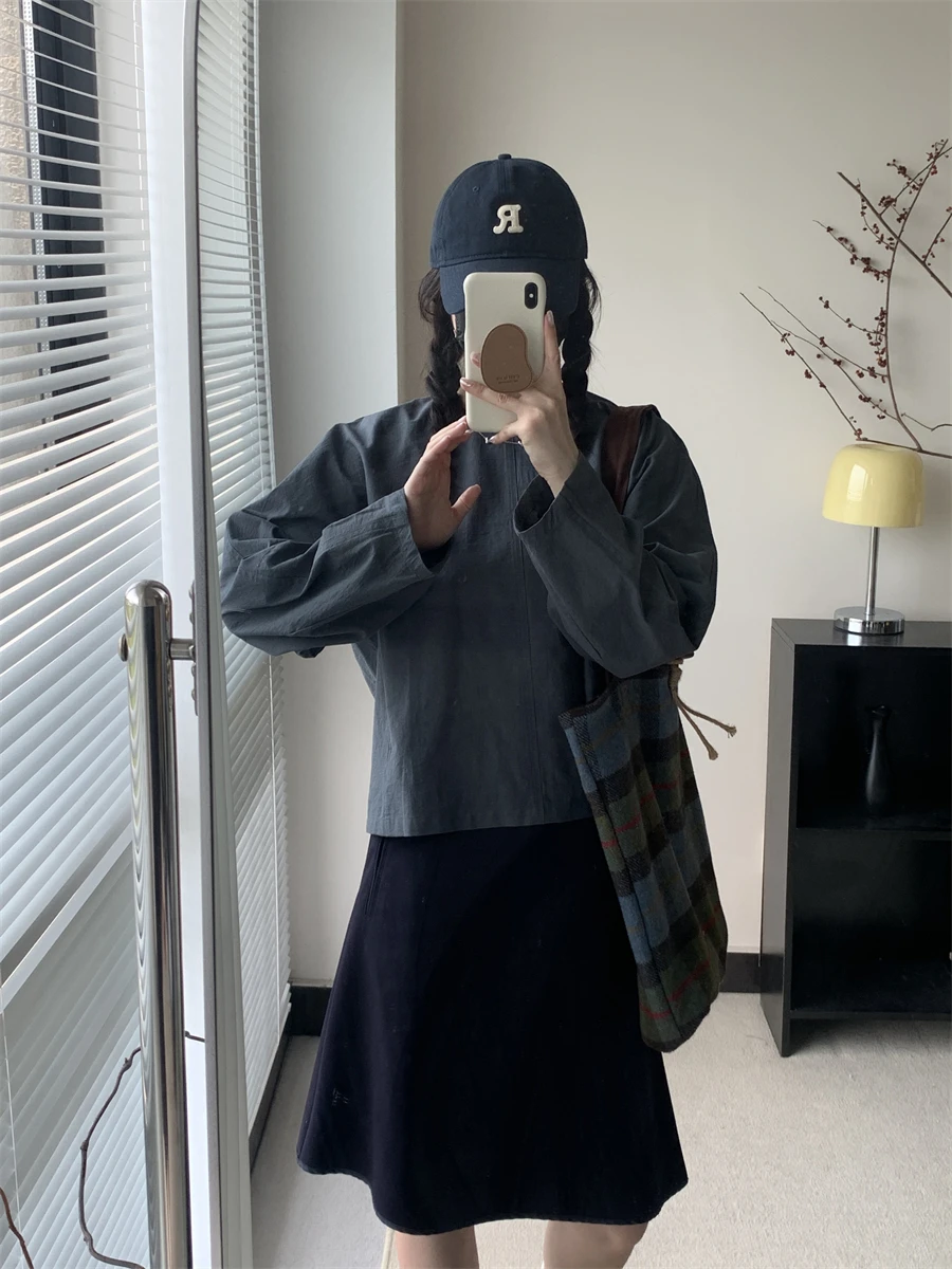 

Loose round Ne ort irt Women's Long Sve Spring Autumn New Design Korean Sle Japanese Feeling Casual Faion Top