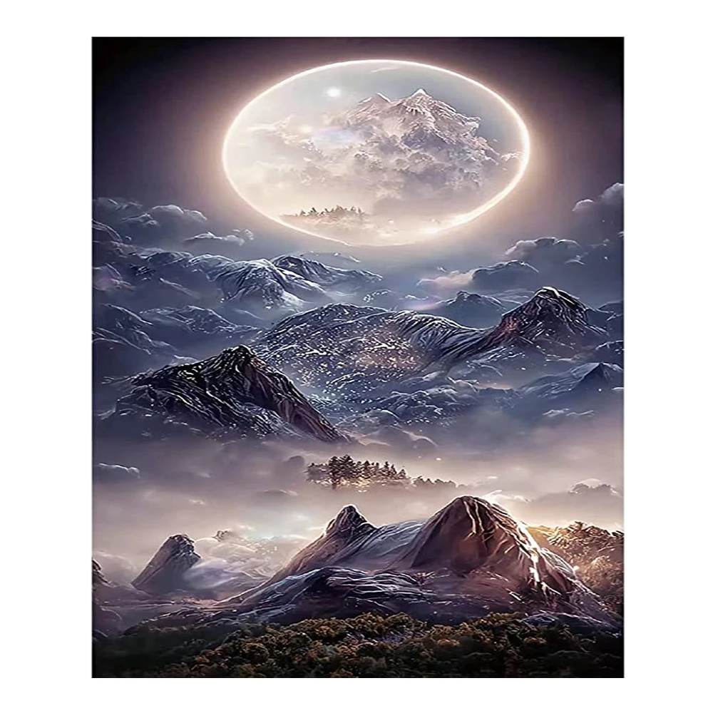 LZAIQIZG 5D Diamond Painting Moon Mountain Square/Round Diamond Cross Stitch Kit Embroidery Picture  Home Decoration