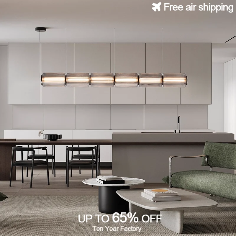 

Modern Linear Smoke Grey Glass LED Pendant Light Dimmable Nordic Style for Living Room Dining Room Ceiling Decor