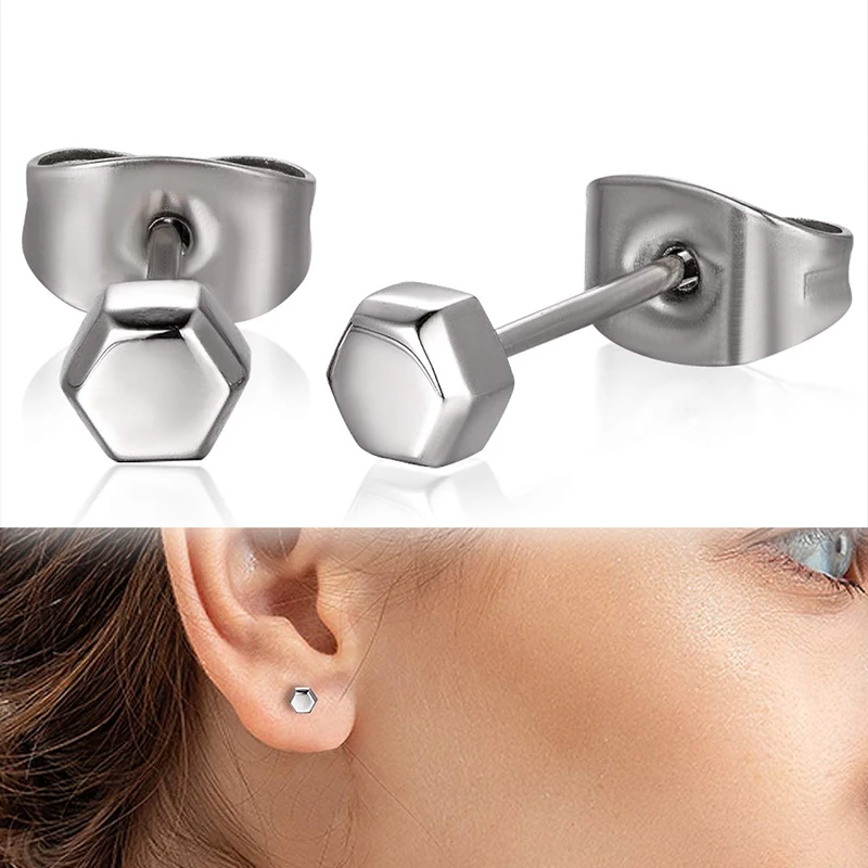 TGNEL Pure Titanium Earrings Studs Nickel-Free Sensitive Ears Dainty Hexagon/Triangle/Square Geometric Stud Earrings for Women